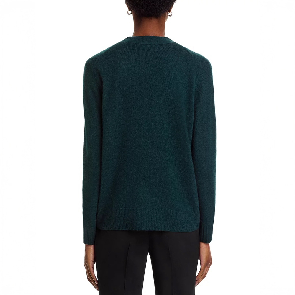NWT C by Bloomingdale's 2-ply Cashmere V Neck Cardigan Green $178 - Size S (4-6) - Picture 5 of 7